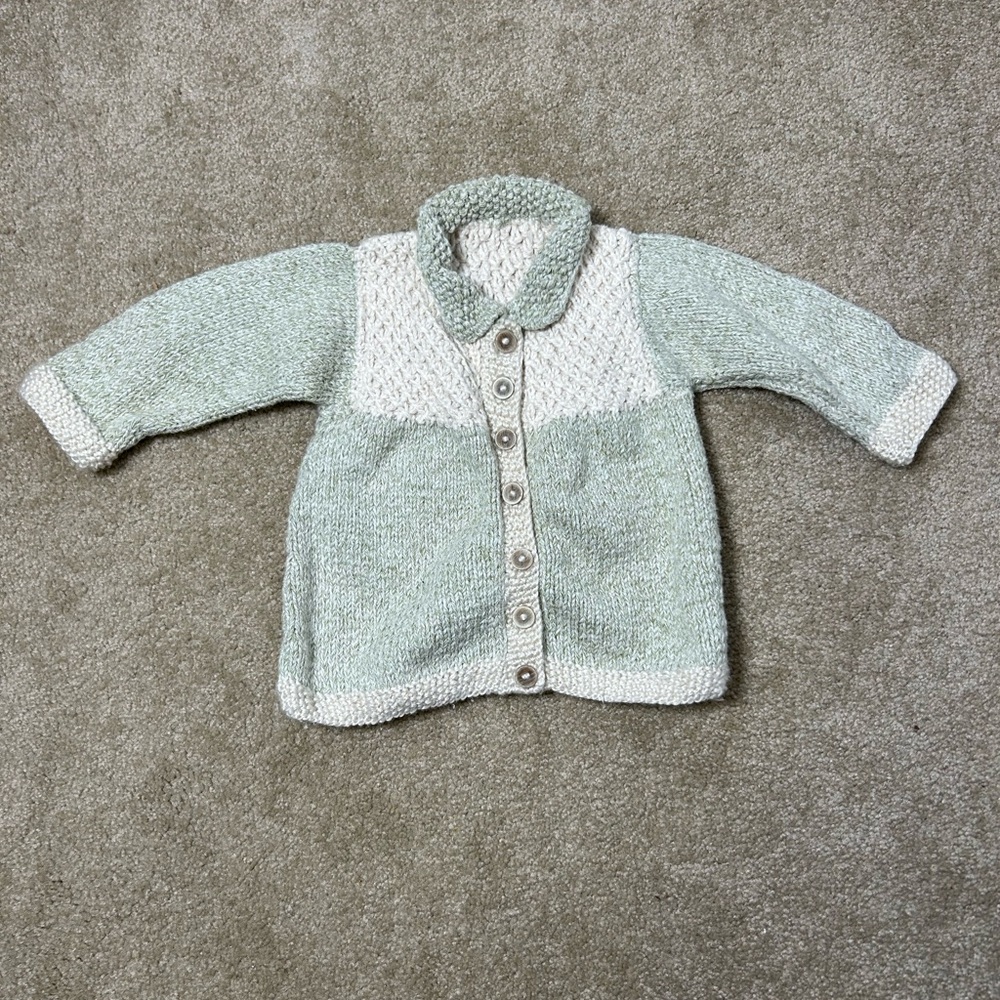 Charming Knit Kids Sweater - Mint and Cream‎ Handmade